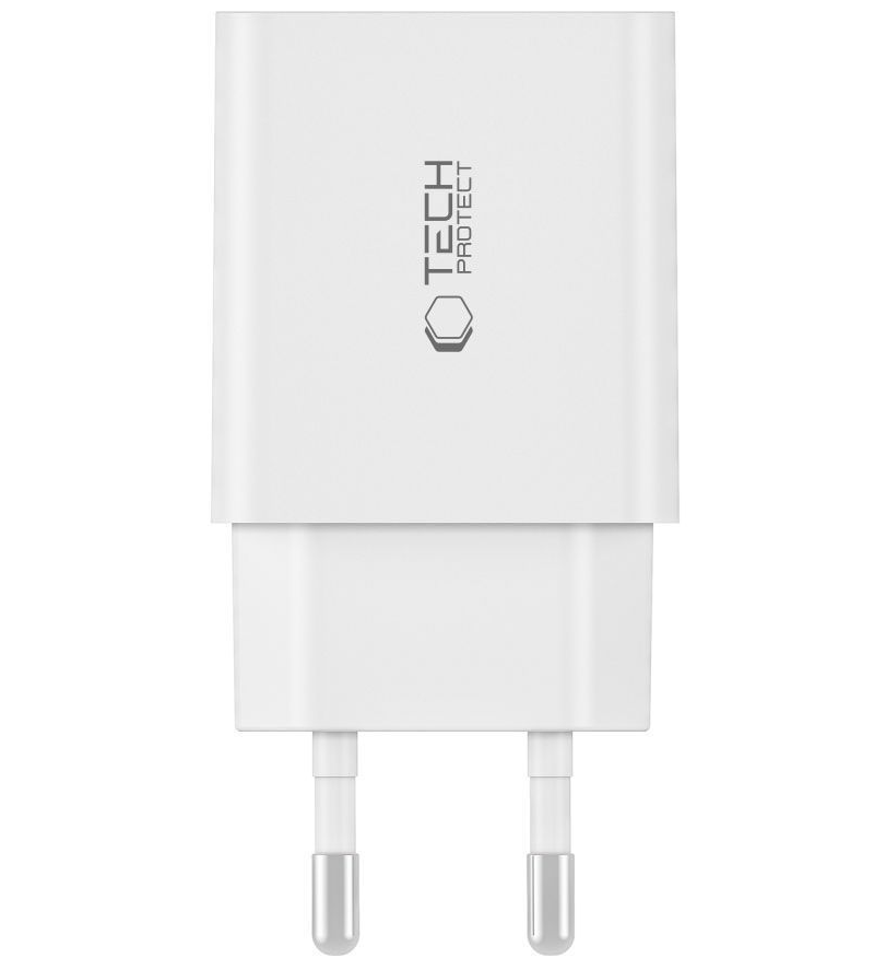Tech-Protect C35W USB-C Kábeles Hálózati Töltő, 35W, 3A, 2 x USB-C, Fehér