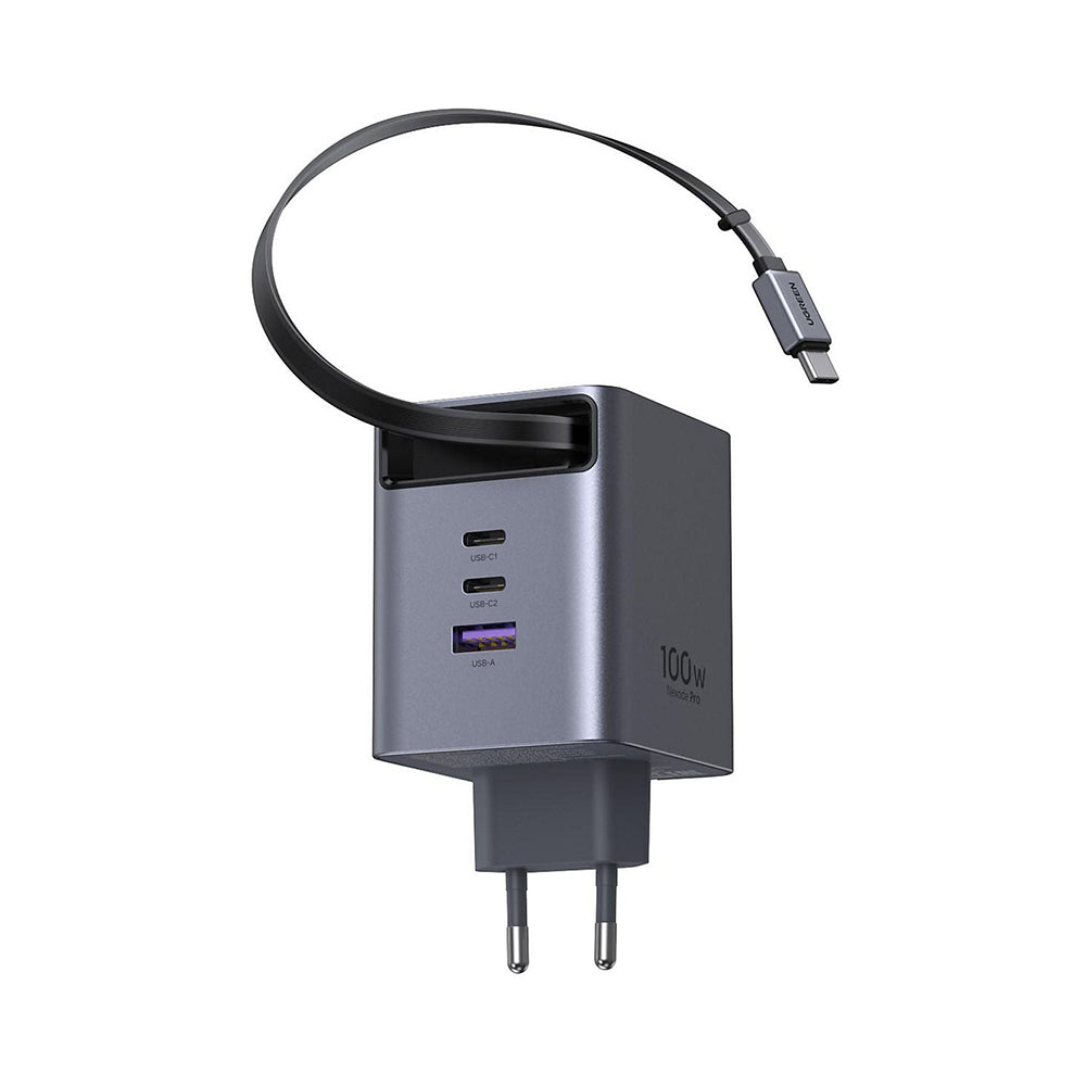 Hálózati töltő USB-C kábellel UGREEN X616 (65828), 100W, 5A, 1 x USB-A - 3 x USB-C, Szürke