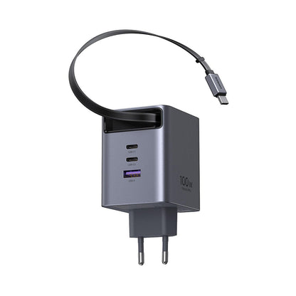 Hálózati töltő USB-C kábellel UGREEN X616 (65828), 100W, 5A, 1 x USB-A - 3 x USB-C, Szürke