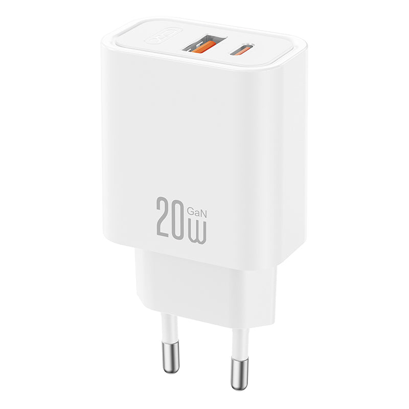 XO Design CE40 USB-C kábeles hálózati töltő, 20W, 3A, 1 x USB-A - 1 x USB-C, Fehér