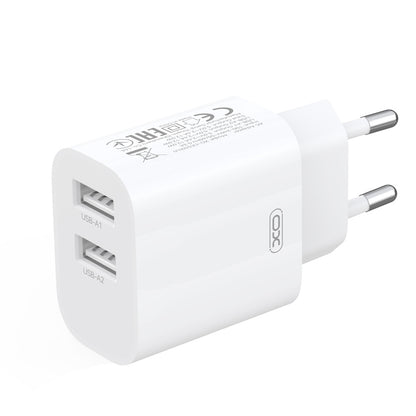 XO Design CE55 hálózati töltő Lightning-kábellel, 12 W, 2,4 A, 2 × USB-A, fehér