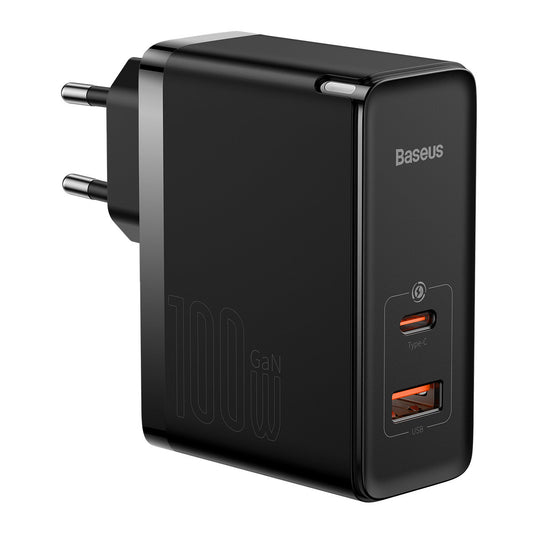 Baseus GaN5 Pro USB-C hálózati töltő kábellel, 100W, 3A, 1 x USB-A - 1 x USB-C, Fekete CCGP090201