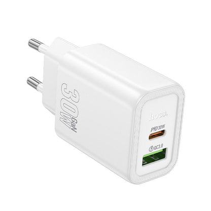 HOCO N63 hálózati töltő, 30W, 3A, 1 x USB-A - 1 x USB-C, Fehér