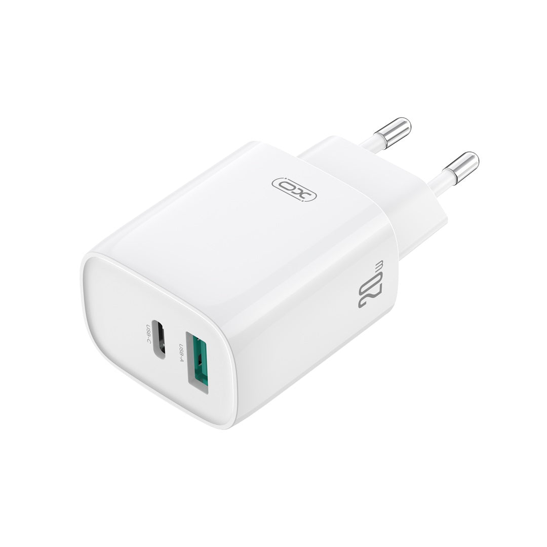 Hálózati töltő USB-C kábellel XO Design CE29, 20W, 3A, 1 x USB-A - 1 x USB-C, Fehér