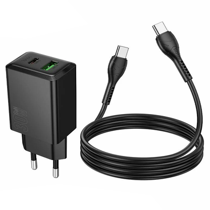 Hálózati töltő USB-C kábellel HOCO N71, 30W, 3A, 1 x USB-A - 1 x USB-C, Fekete