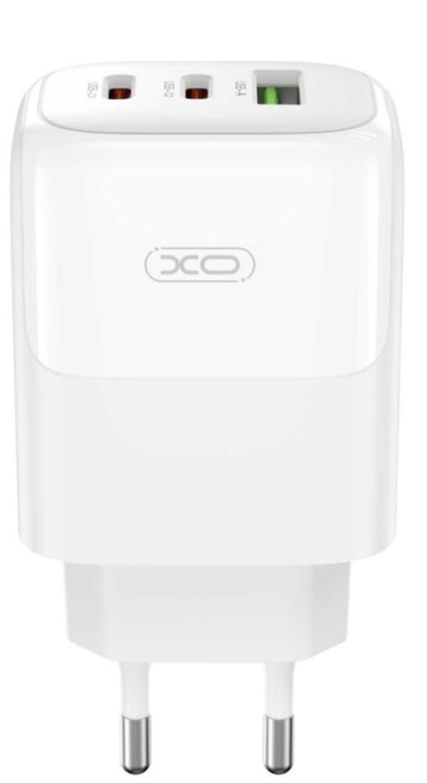 Hálózati töltő USB-C kábellel XO Design L139, 65W, 4.5A, 1 x USB-A - 2 x USB-C, Fehér