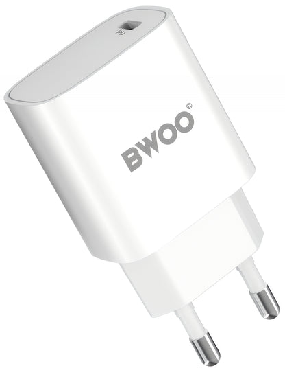 Hálózati töltő USB-C kábellel BWOO CDA159, 20W, 3A, 1 x USB-C, Fehér