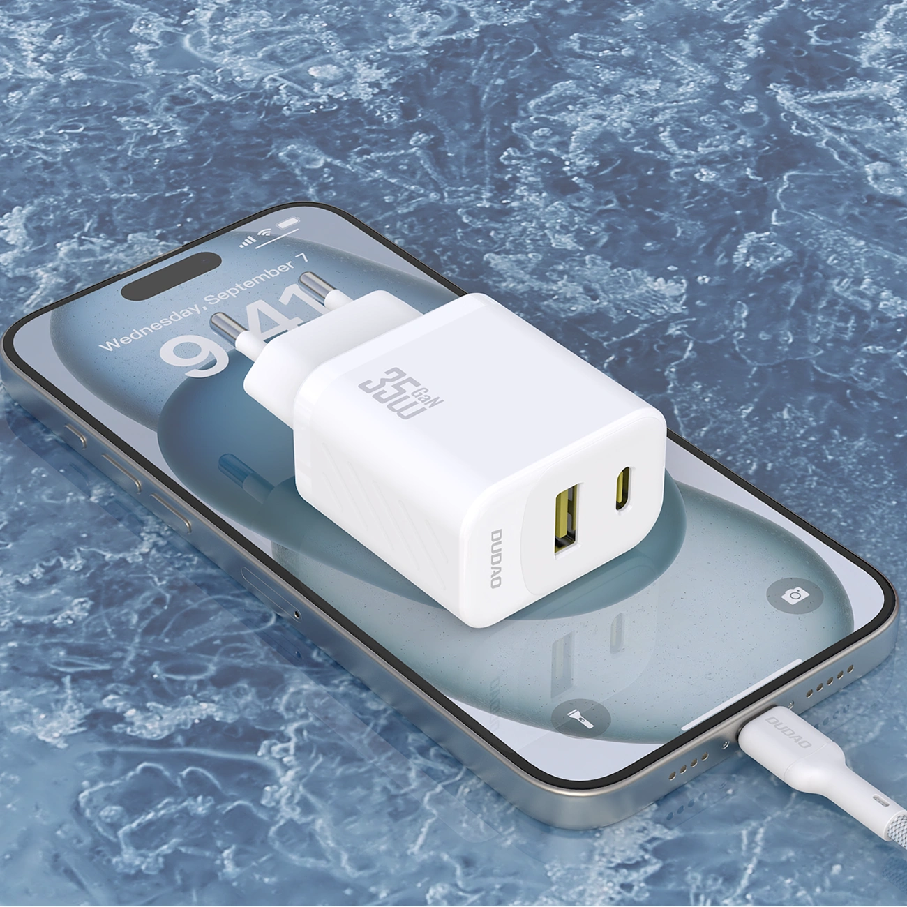 Hálózati töltő USB-C kábellel Dudao A27Max, 35W, 1 x USB-A - 1 x USB-C, Fehér