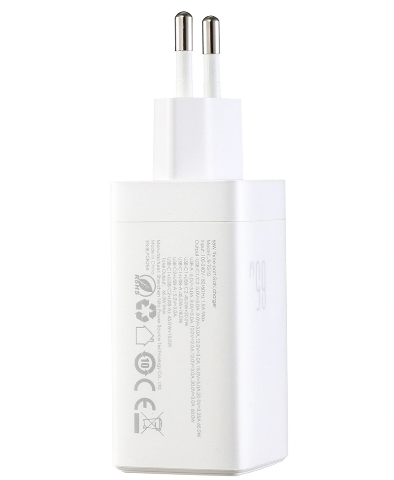 Hálózati töltő USB-C kábellel Joyroom JR-TG10, 65W, 3.25A, 1 x USB-A - 2 x USB-C, Fehér