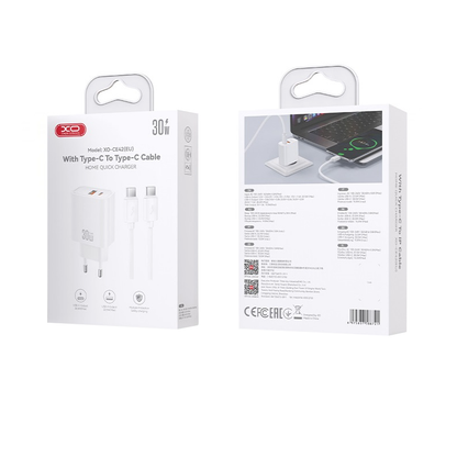 Hálózati töltő USB-C kábellel XO Design CE42, 30W, 3A, 1 x USB-A - 1 x USB-C, Fehér
