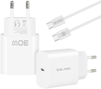 Blavec BC-14 hálózati töltő USB-C kábellel, 30 W, 3 A, 1 × USB-C, fehér