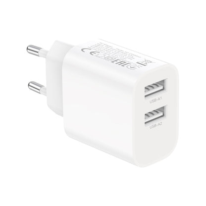 XO Design CE55 hálózati töltő Lightning-kábellel, 12 W, 2,4 A, 2 × USB-A, fehér