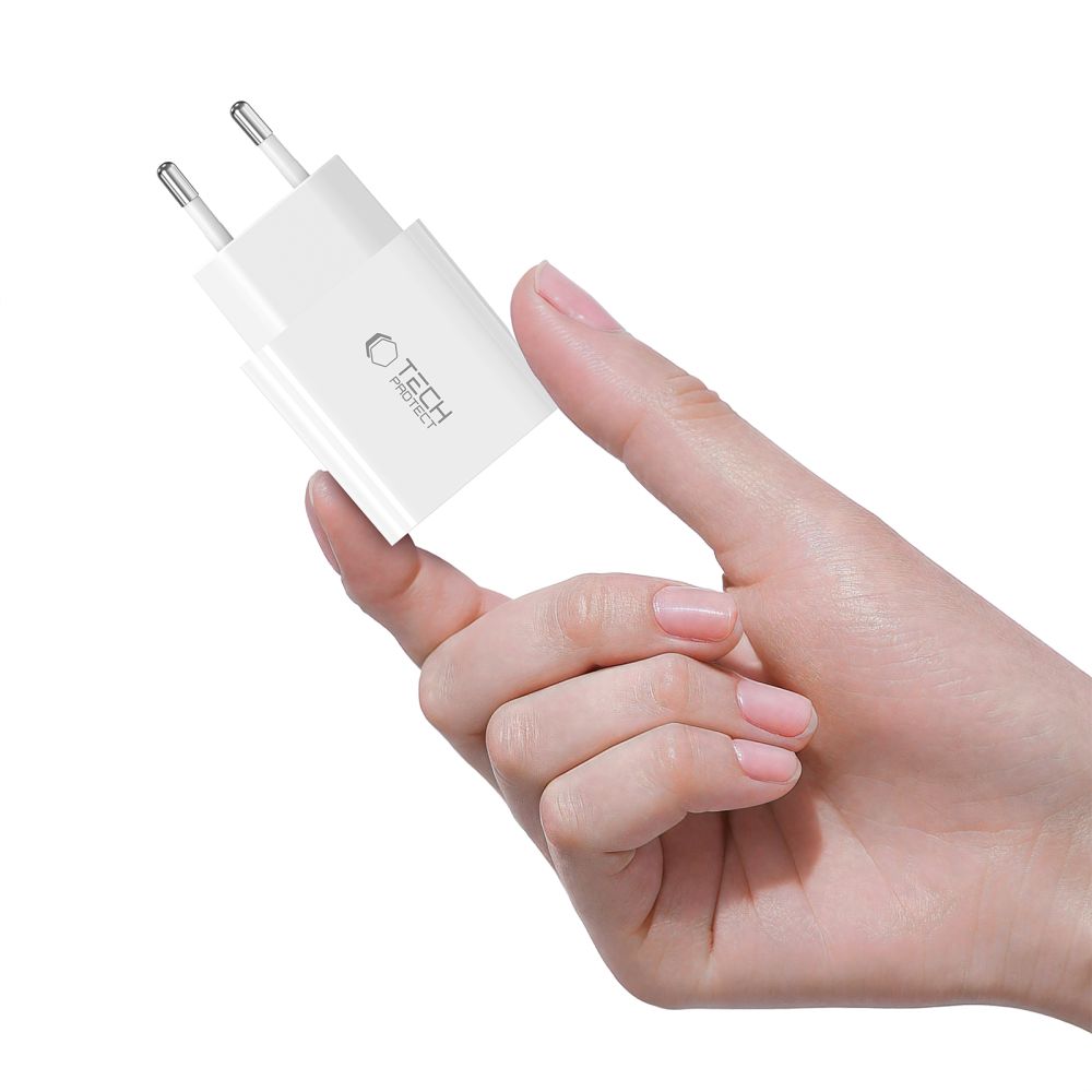 Incarcator Retea Cu Cablu USB-C Tech-Protect NC20W, 20W, 3A, 1 x USB-C, Alb