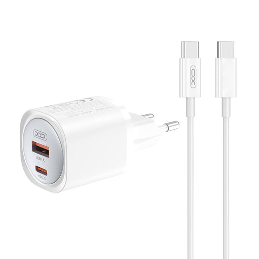 Hálózati töltő USB-C kábellel XO Design CE21, 30W, 3A, 1 x USB-A - 1 x USB-C, Fehér