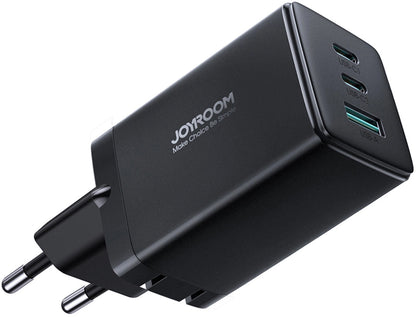 Hálózati töltő USB-C kábellel Joyroom TCG01, 65W, 3.25A, 1 x USB-A - 2 x USB-C, Fekete