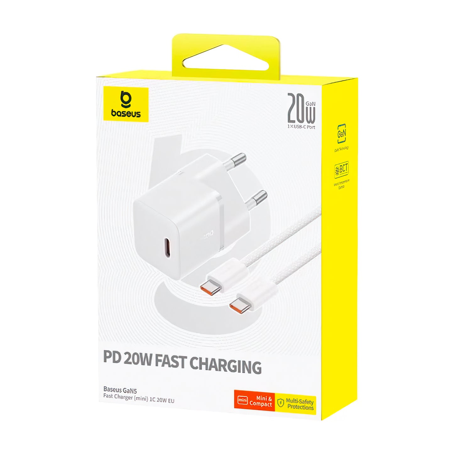 Hálózati töltő USB-C kábellel Baseus GaN5, 20W, 3A, 1 x USB-C, Fehér P10110900213-01