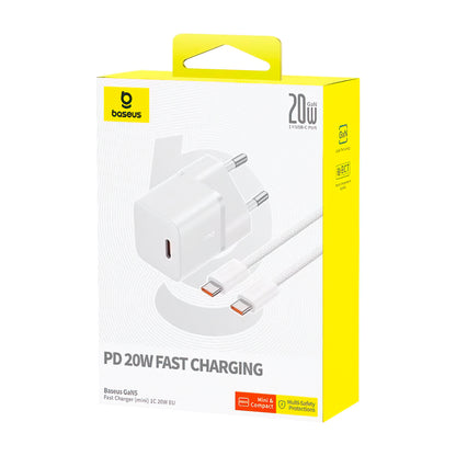 Hálózati töltő USB-C kábellel Baseus GaN5, 20W, 3A, 1 x USB-C, Fehér P10110900213-01