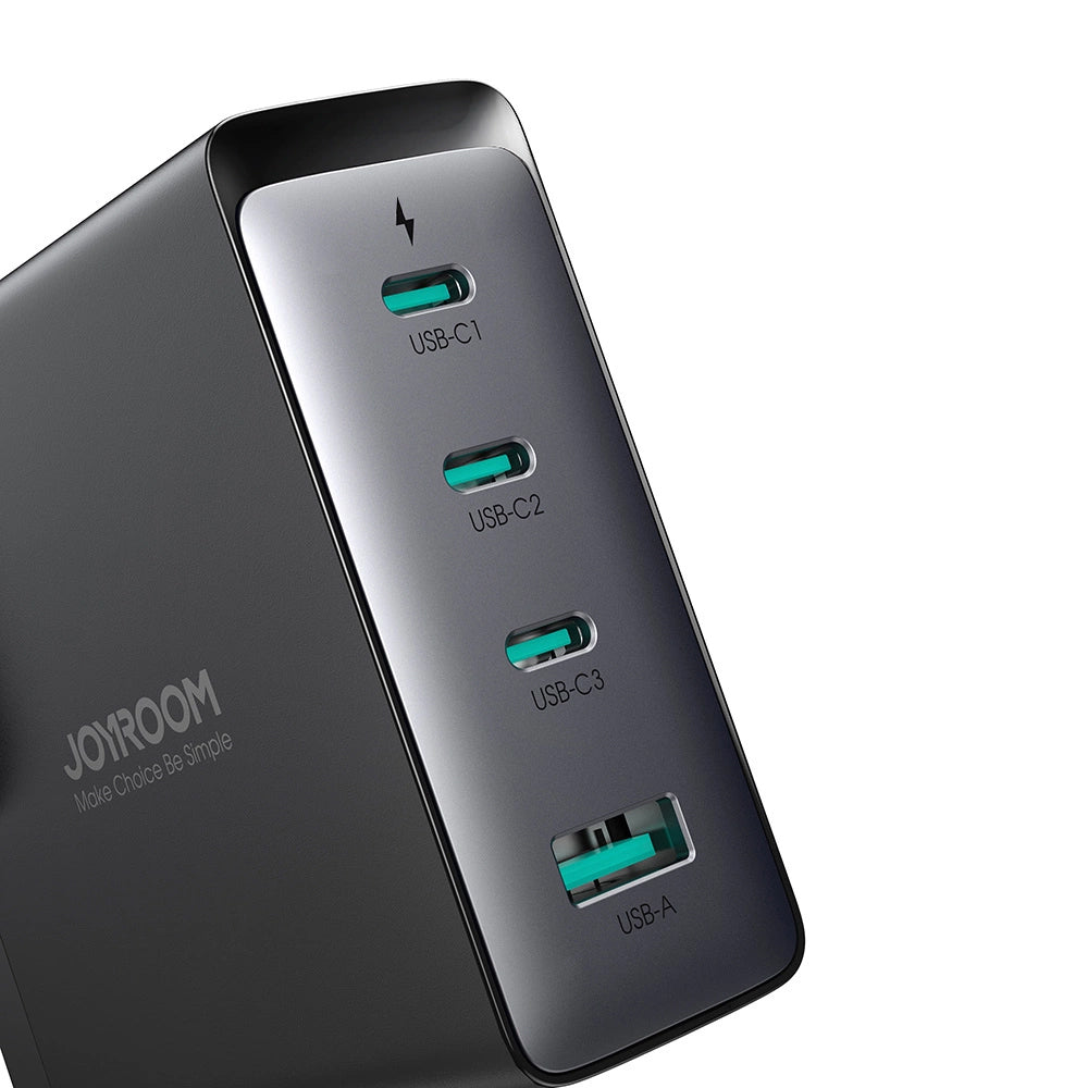 Hálózati töltő USB-C kábellel Joyroom JR-TCG05UK, 140W, 5A, 1 x USB-A - 3 x USB-C, UK, Fekete
