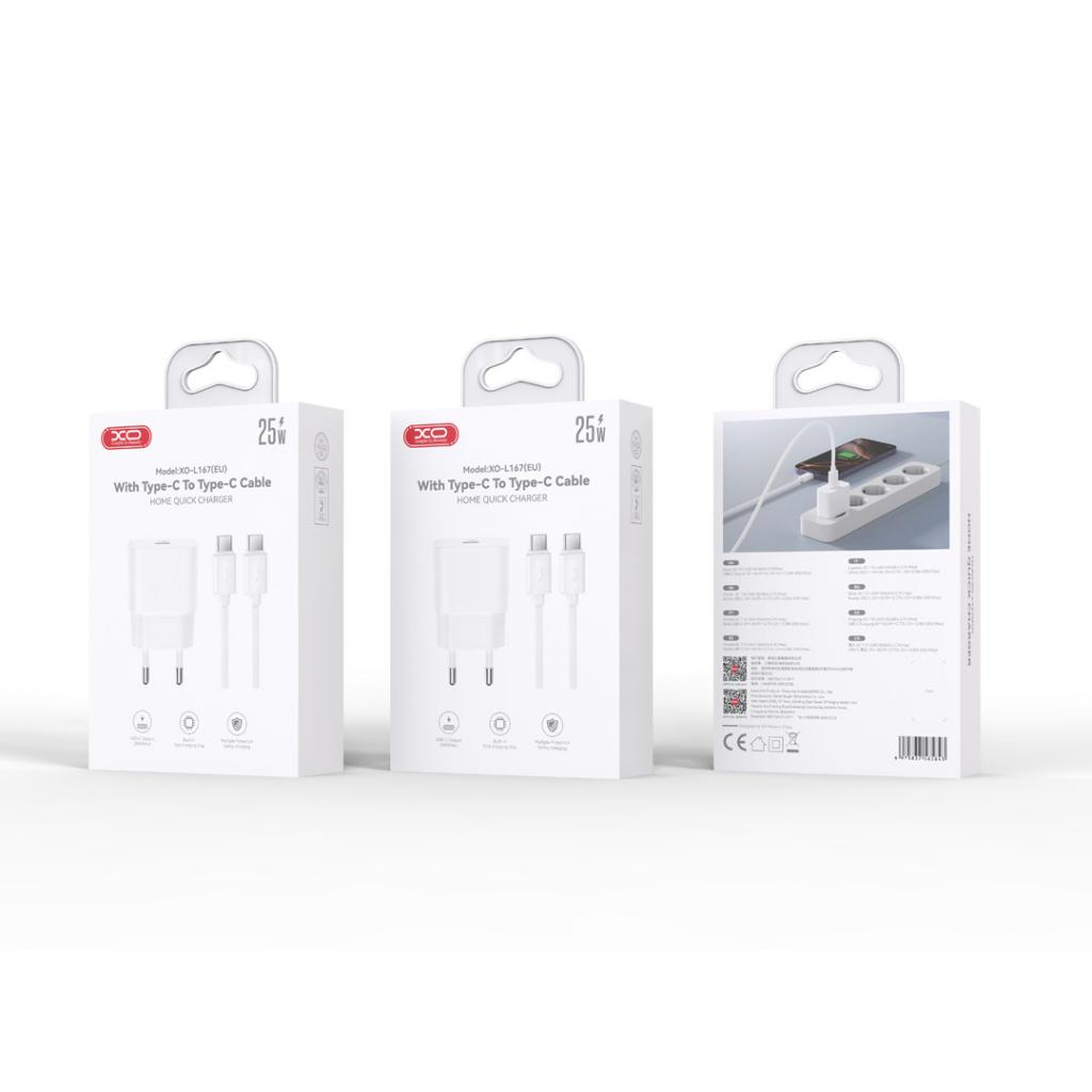 Hálózati töltő Lightning kábellel XO Design L167, 25W, 3A, 1 x USB-C, Fehér