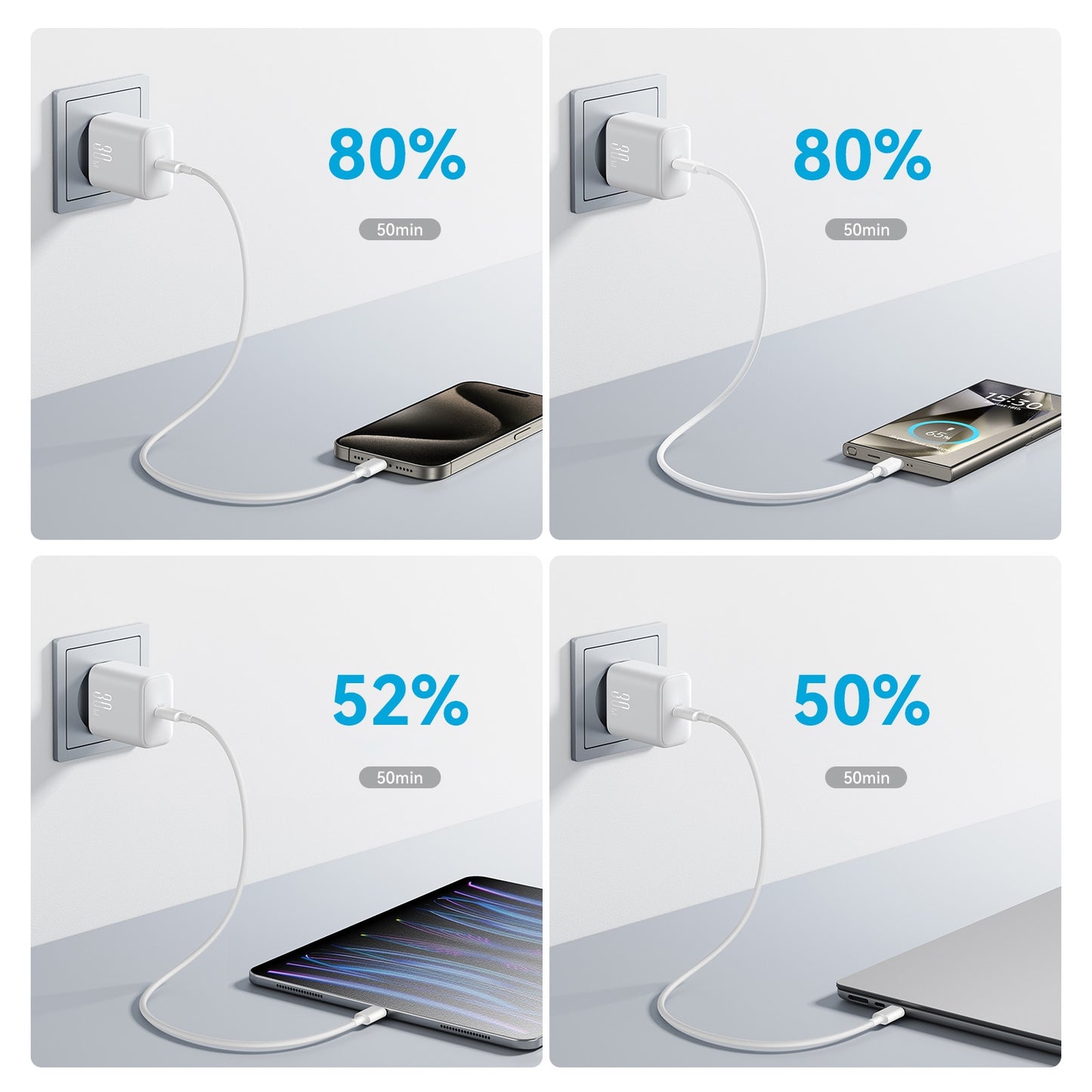 Hálózati töltő USB-C kábellel Joyroom JR-TCF24, 30W, 3A, 1 x USB-C, Fehér
