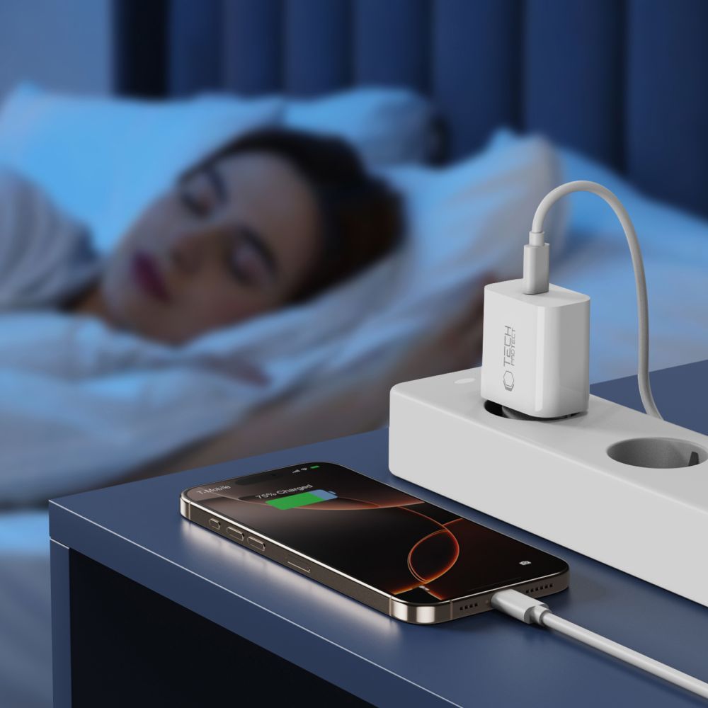 Incarcator Retea Cu Cablu USB-C Tech-Protect NC20W, 20W, 3A, 1 x USB-C, Alb
