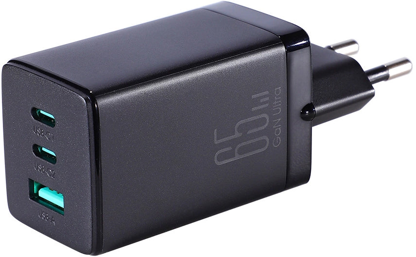 Hálózati töltő USB-C kábellel Joyroom TCG01, 65W, 3.25A, 1 x USB-A - 2 x USB-C, Fekete