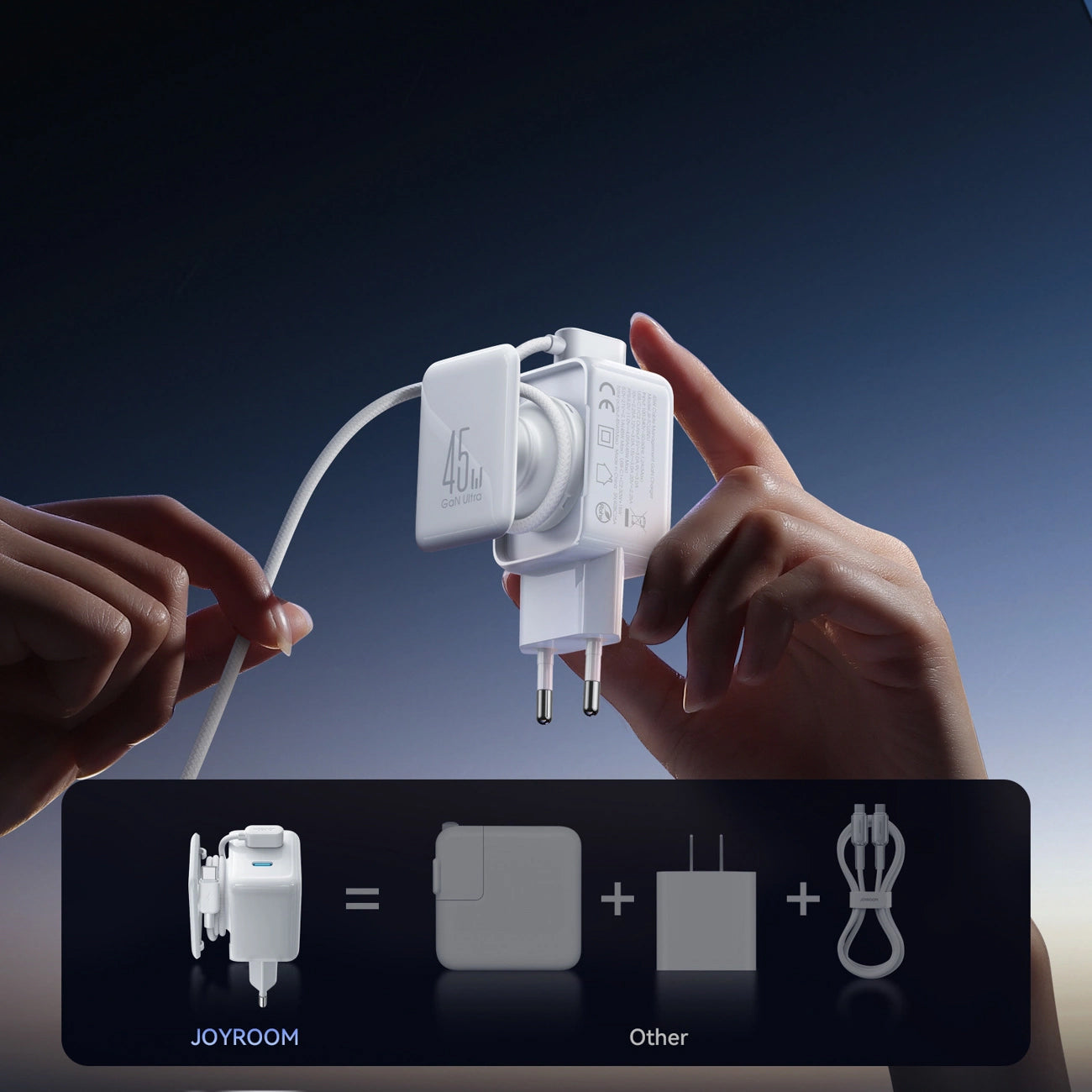 Hálózati töltő USB-C kábellel Joyroom JR-TCL05, 45W, 3A, 2 x USB-C, Fehér
