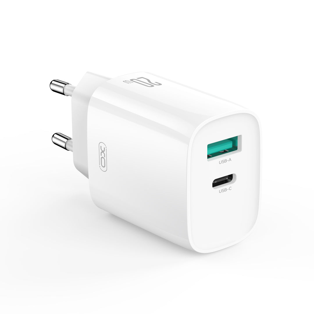 Hálózati töltő USB-C kábellel XO Design CE29, 20W, 3A, 1 x USB-A - 1 x USB-C, Fehér