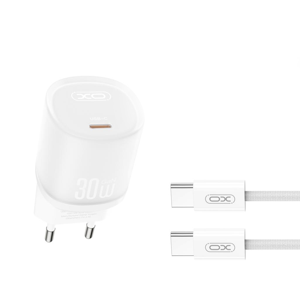 Hálózati töltő USB-C kábellel XO Design L150, 30W, 3A, 1 x USB-C, Fehér