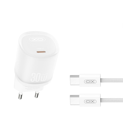 Hálózati töltő USB-C kábellel XO Design L150, 30W, 3A, 1 x USB-C, Fehér