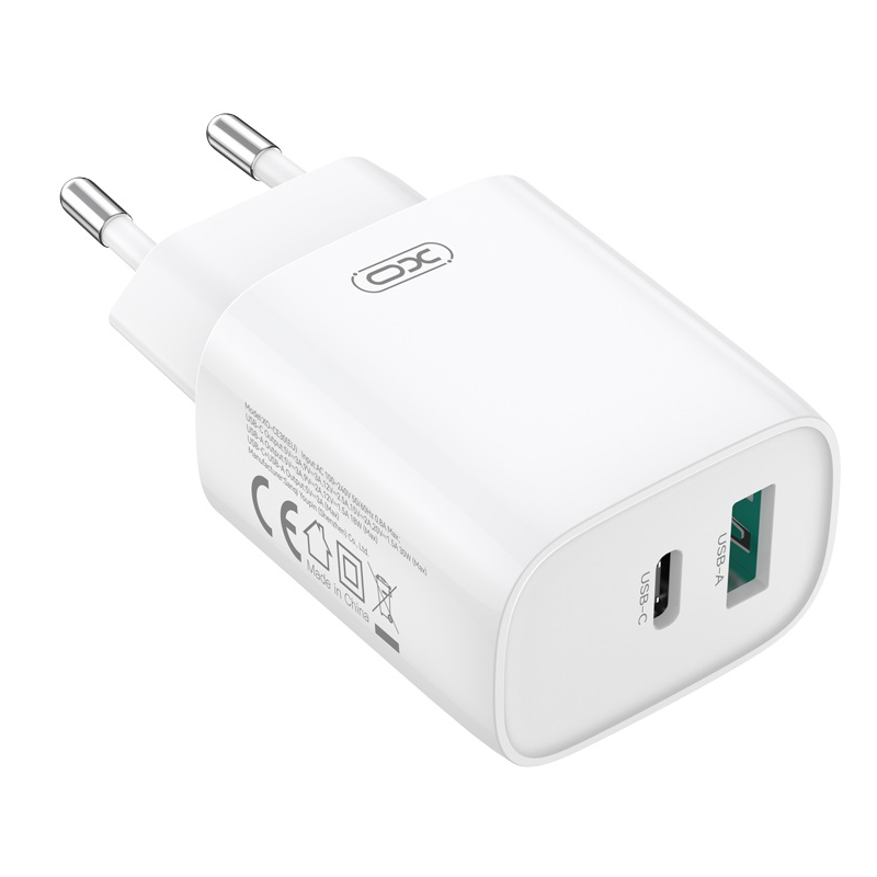 Hálózati töltő Lightning kábellel XO Design CE30, 30W, 3A, 1 x USB-A - 1 x USB-C, Fehér