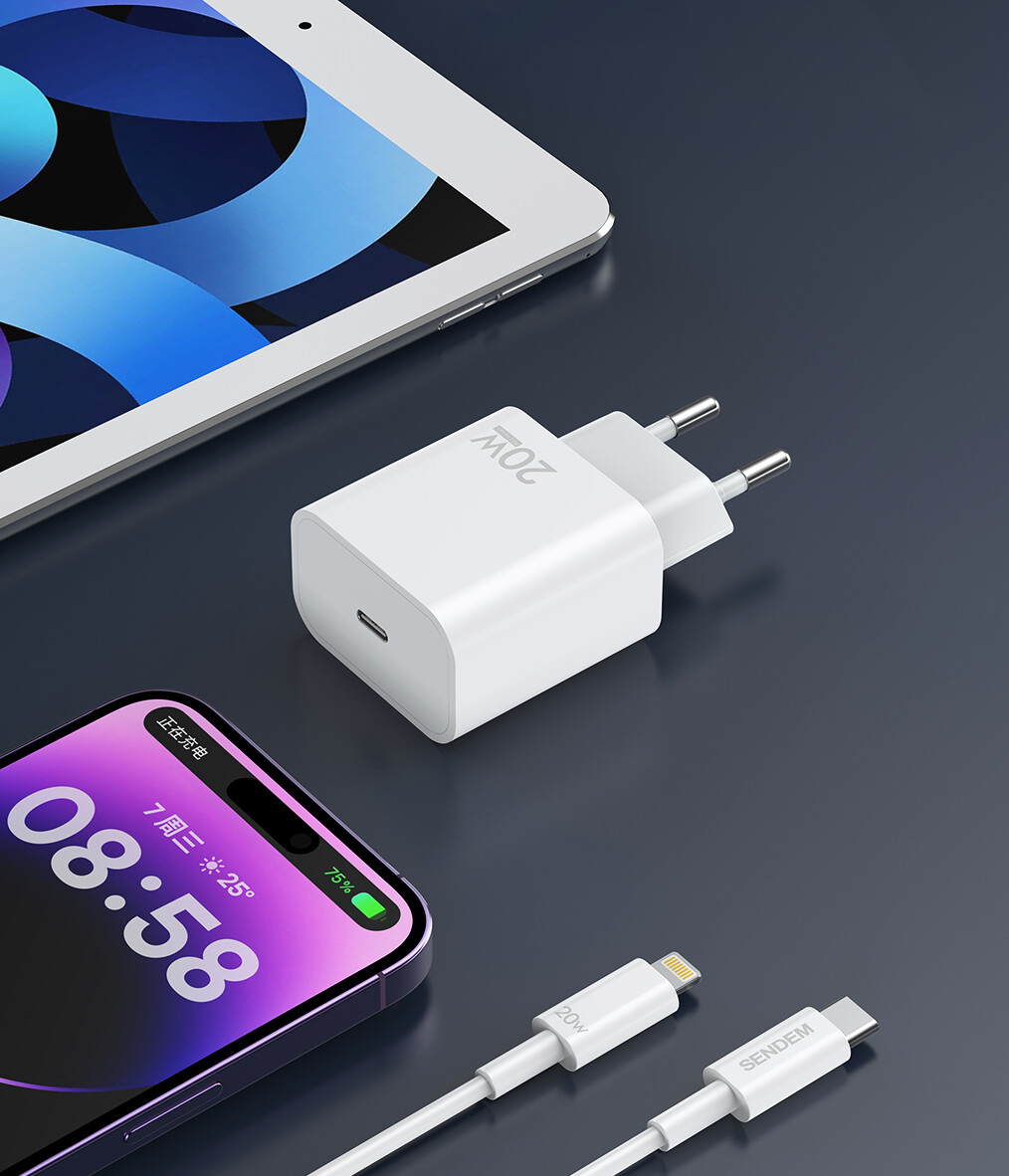 Sendem OG73 USB-C Kábellel ellátott Hálózati Töltő, 20W, 3A, 1 x USB-C, Fehér