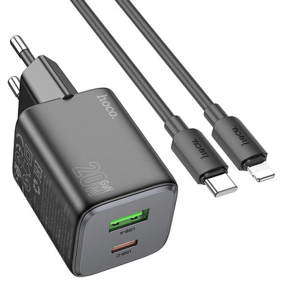 Hálózati töltő Lightning kábellel HOCO N41, 20W, 3A, 1 x USB-A - 1 x USB-C, Fekete