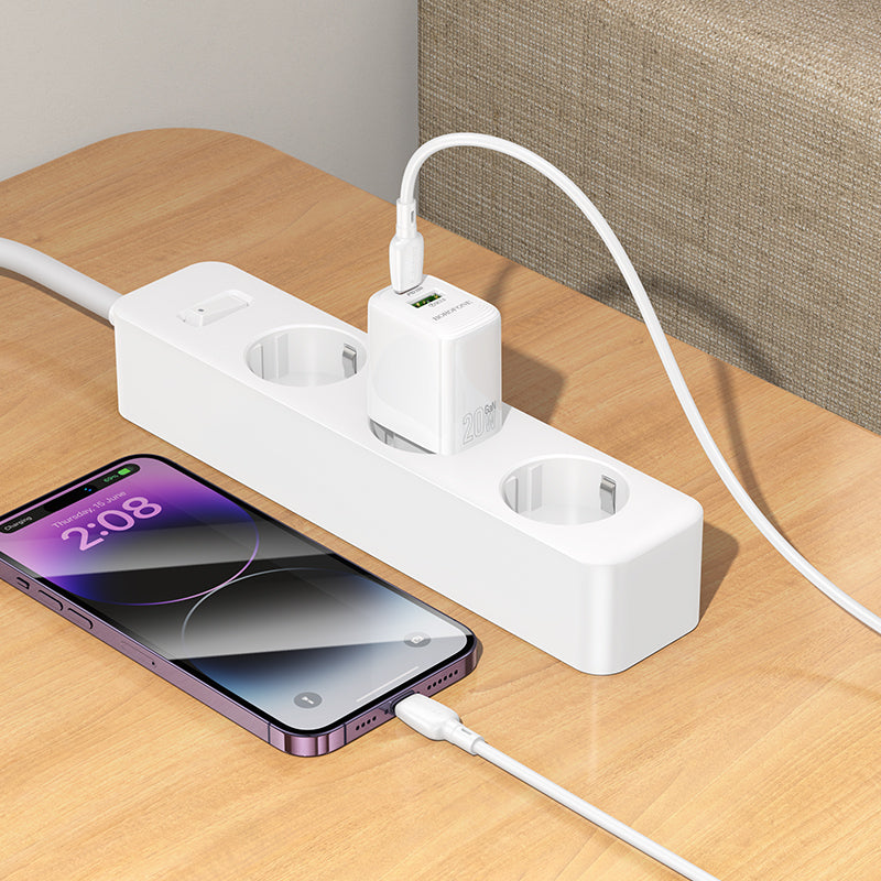 Hálózati töltő Lightning kábellel Borofone BN27 Fuente, 20W, 3A, 1 x USB-A - 1 x USB-C, Fehér