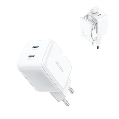 Hálózati töltő USB-C kábellel Joyroom JR-TCL05, 45W, 3A, 2 x USB-C, Fehér