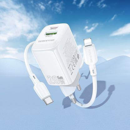 Hálózati töltő Lightning kábellel Borofone BN27 Fuente, 20W, 3A, 1 x USB-A - 1 x USB-C, Fehér