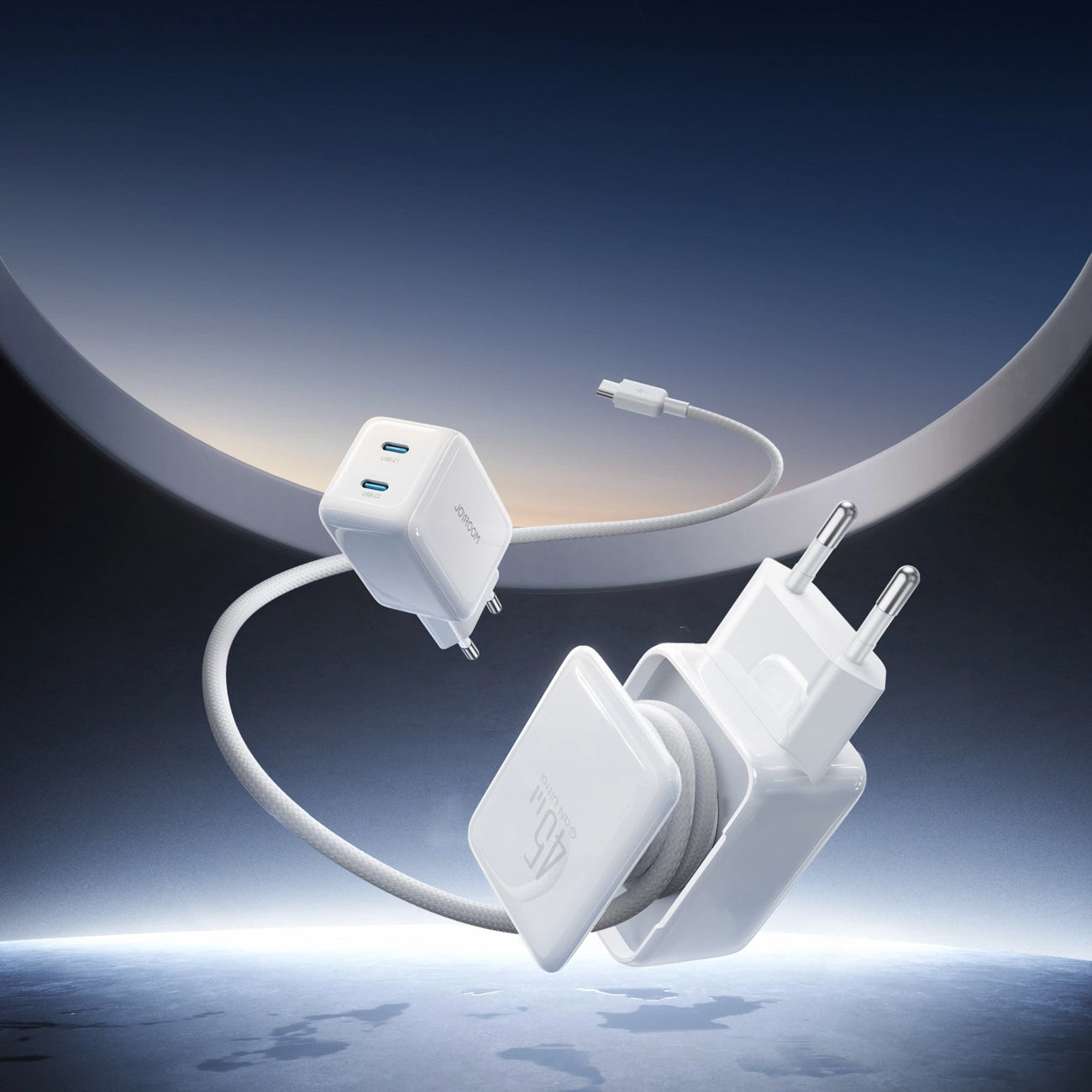 Hálózati töltő USB-C kábellel Joyroom JR-TCL05, 45W, 3A, 2 x USB-C, Fehér