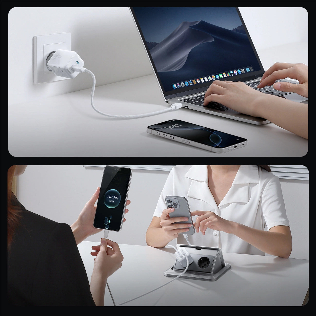 Hálózati töltő USB-C kábellel Joyroom JR-TCL05, 45W, 3A, 2 x USB-C, Fehér