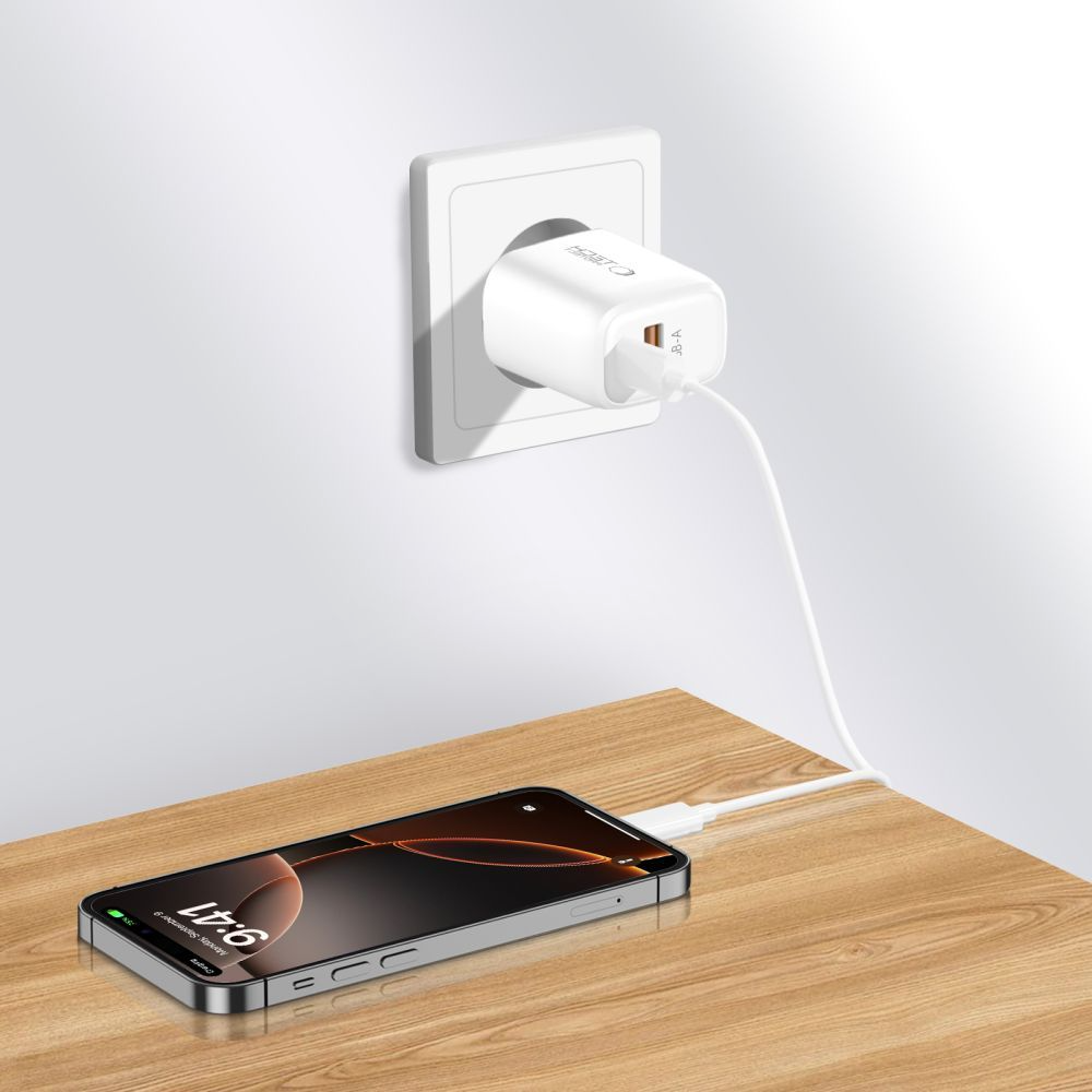 Tech-Protect NCA20 Lightning Cable Wall Charger, 20W, 3A, 1 x USB-A - 1 x USB-C, White