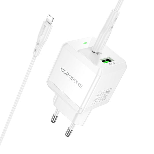 Hálózati töltő Lightning kábellel Borofone BN19 Intenso, 20W, 3A, 1 x USB-A - 1 x USB-C, Fehér