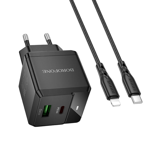 Hálózati töltő Lightning kábellel Borofone BN19 Intenso, 20W, 3A, 1 x USB-A - 1 x USB-C, Fekete
