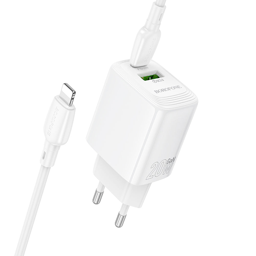 Hálózati töltő Lightning kábellel Borofone BN27 Fuente, 20W, 3A, 1 x USB-A - 1 x USB-C, Fehér