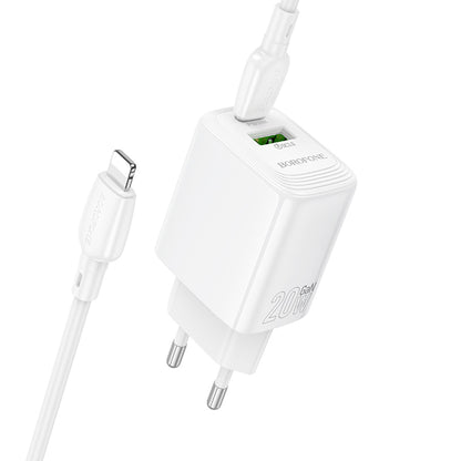 Hálózati töltő Lightning kábellel Borofone BN27 Fuente, 20W, 3A, 1 x USB-A - 1 x USB-C, Fehér
