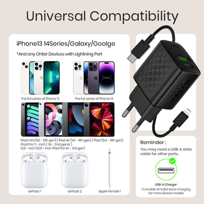 Hálózati töltő Lightning kábellel Lito LC15L, 20W, 3A, 1 x USB-A - 1 x USB-C, Fekete