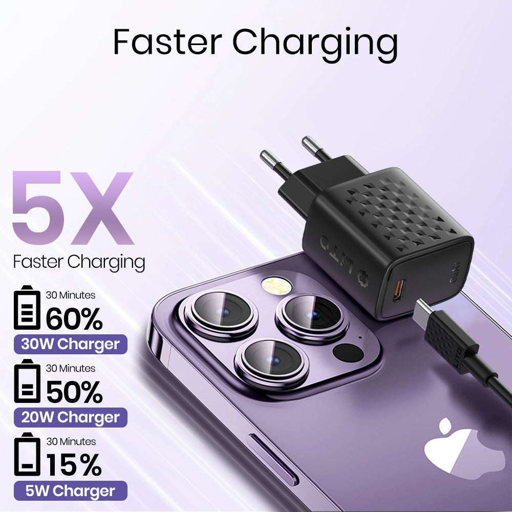 Hálózati töltő Lightning kábellel Lito LC17L, 30W, 3A, 1 x USB-C, Fekete