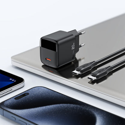 Hálózati töltő USB-C kábellel Acefast A113 Display, 20W, 3A, 1 x USB-C, Fekete