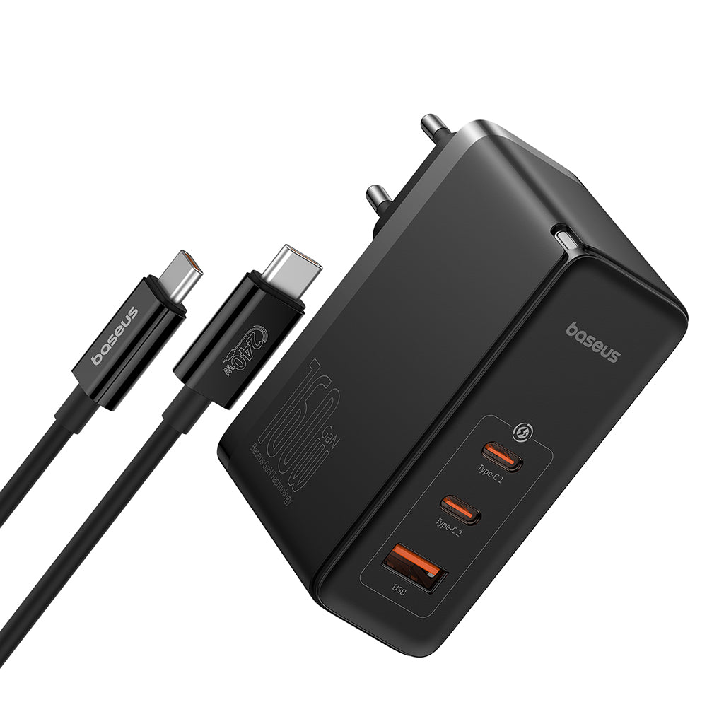 Hálózati töltő USB-C kábellel Baseus GaN5 Pro, 160W, 5A, 1 x USB-A - 2 x USB-C, Fekete P10110825113-00