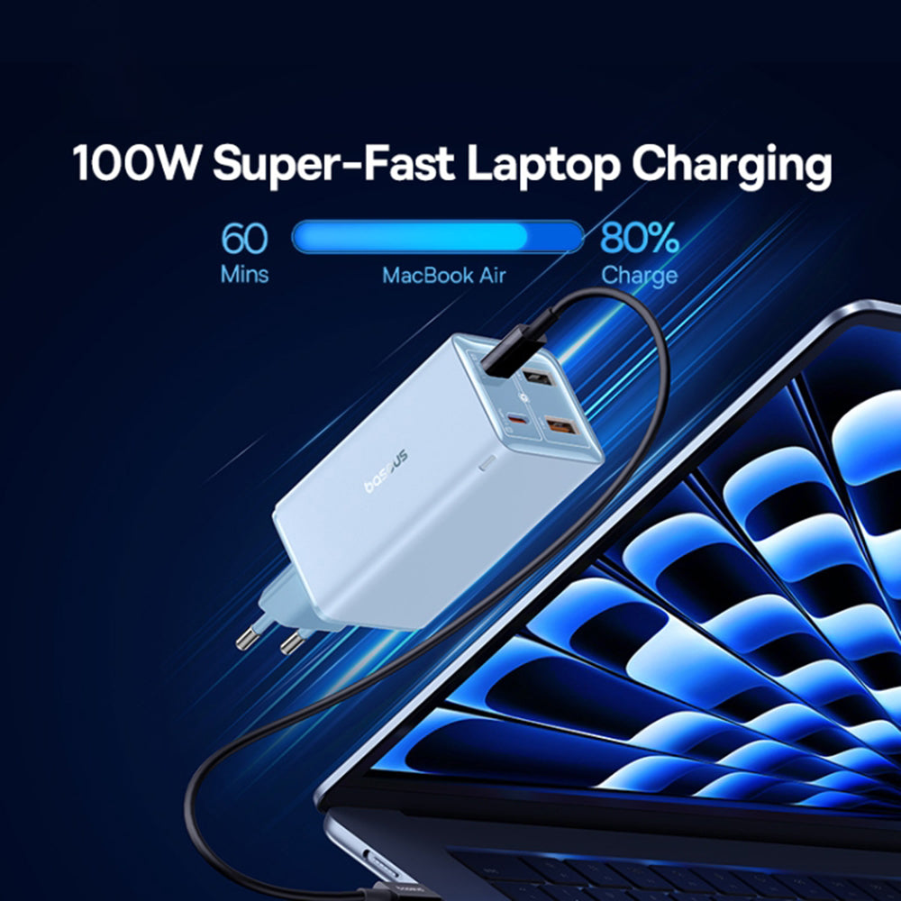 Hálózati töltő USB-C kábellel Baseus GaN6 Pro, 100W, 3.25A, 2 x USB-A - 2 x USB-C, Kék P10162705312-00