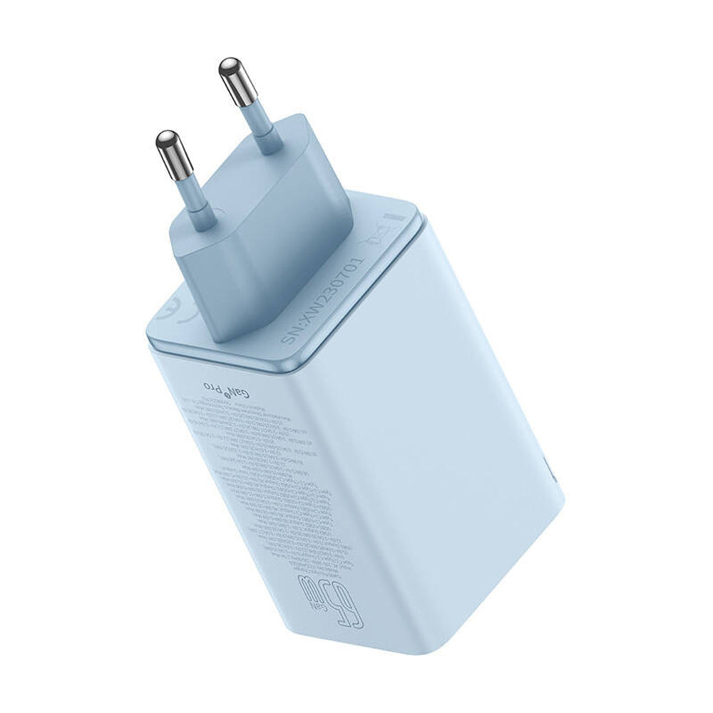 Hálózati töltő USB-C kábellel Baseus GaN6 Pro, 65W, 3.25A, 2 x USB-A - 2 x USB-C, Kék E0121D00