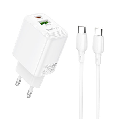 Hálózati töltő USB-C kábellel Borofone BN27 Fuente, 20W, 3A, 1 x USB-A - 1 x USB-C, Fehér